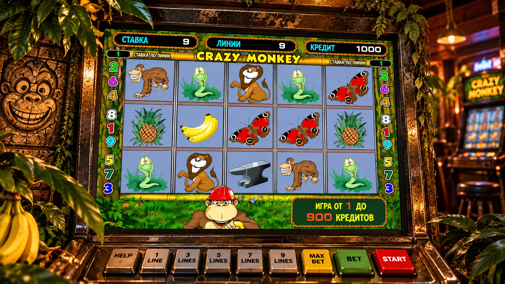 Игровое поле Crazy Monkey с барабанами и символами
